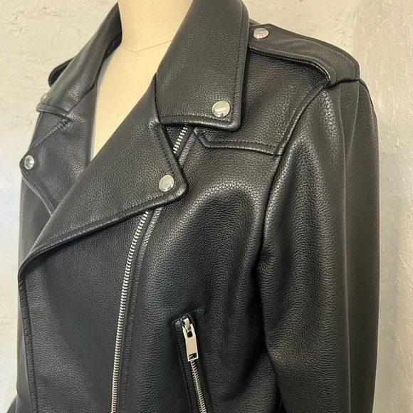 Zara Black Vegan Leather Biker Motorcycle Jacket - Picture 5 of 6